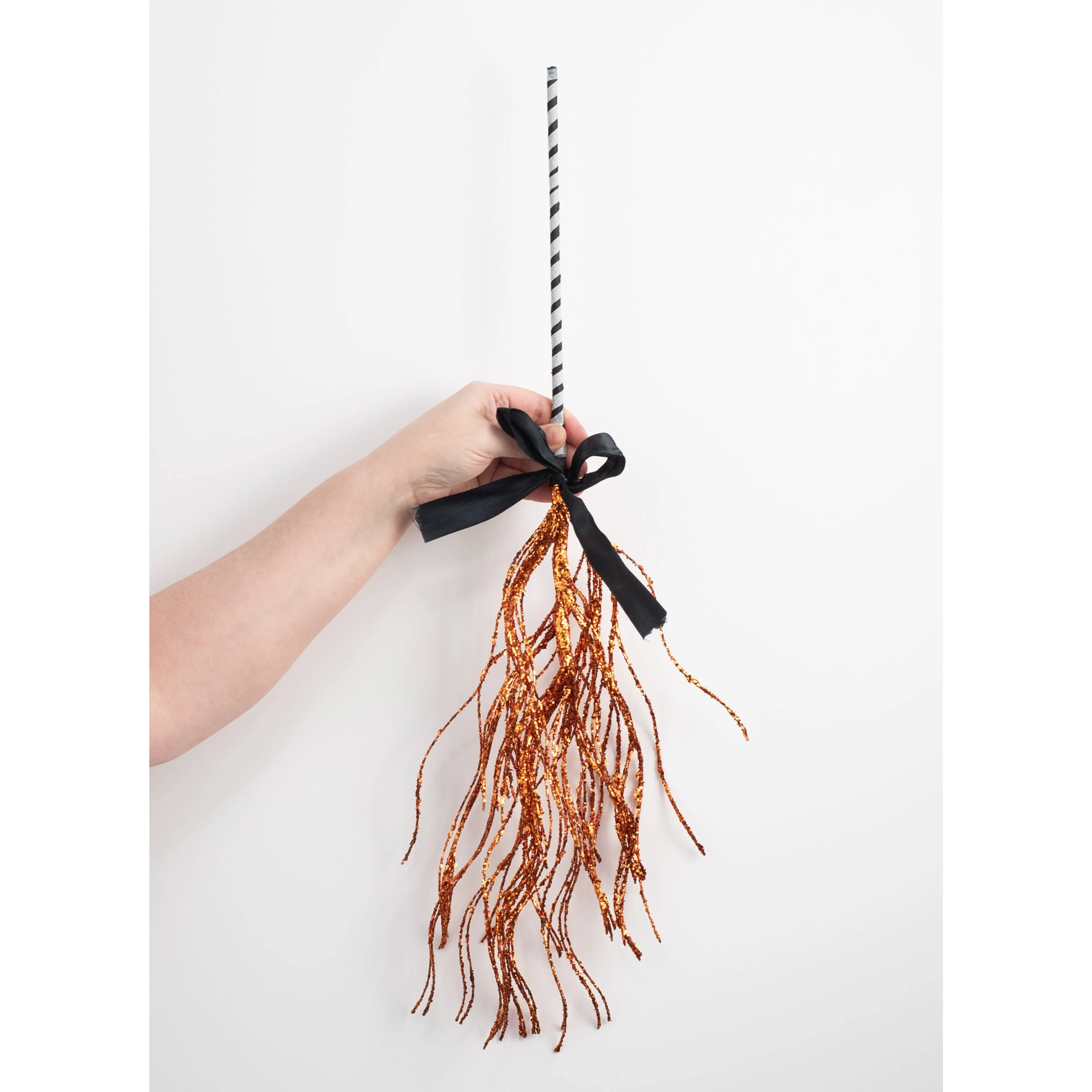 26" Glittered Twig Witch Broom: Orange