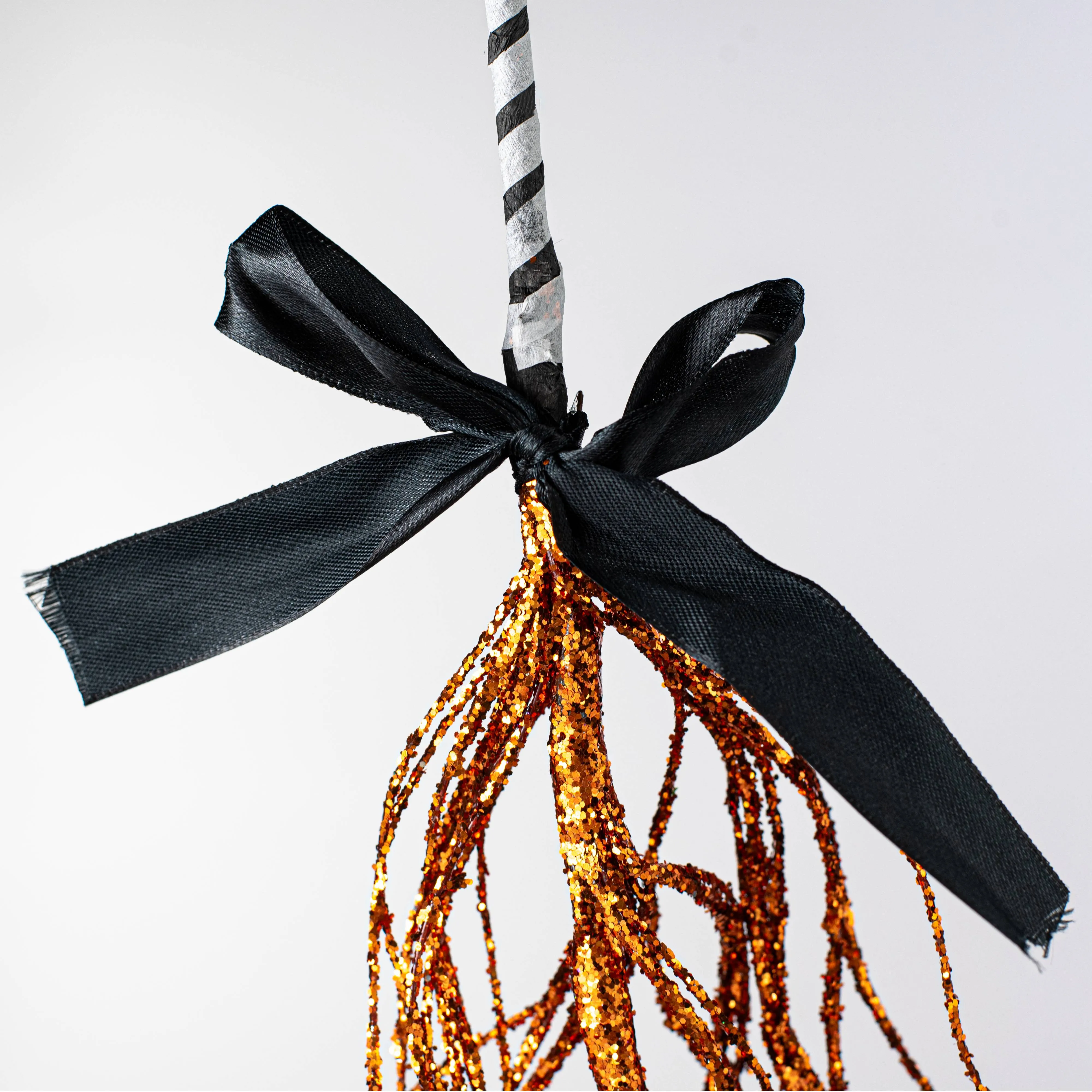 26" Glittered Twig Witch Broom: Orange