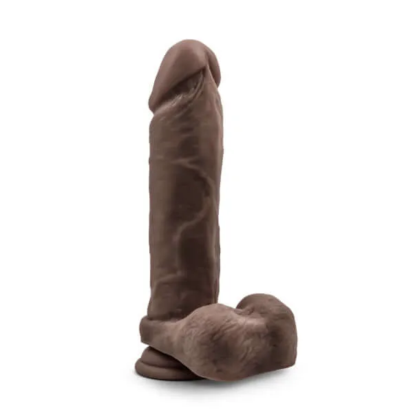 Au Natural 9.5 Inch Dildo with Suction Cup Chocolate Brown - Dual Density, Flexi Shaft, Harness Compatible