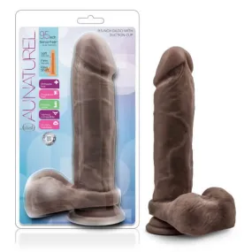 Au Natural 9.5 Inch Dildo with Suction Cup Chocolate Brown - Dual Density, Flexi Shaft, Harness Compatible