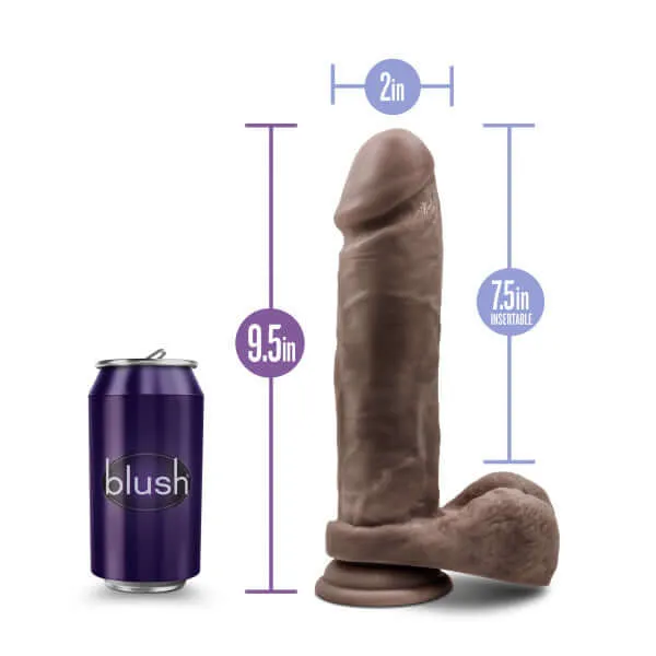 Au Natural 9.5 Inch Dildo with Suction Cup Chocolate Brown - Dual Density, Flexi Shaft, Harness Compatible