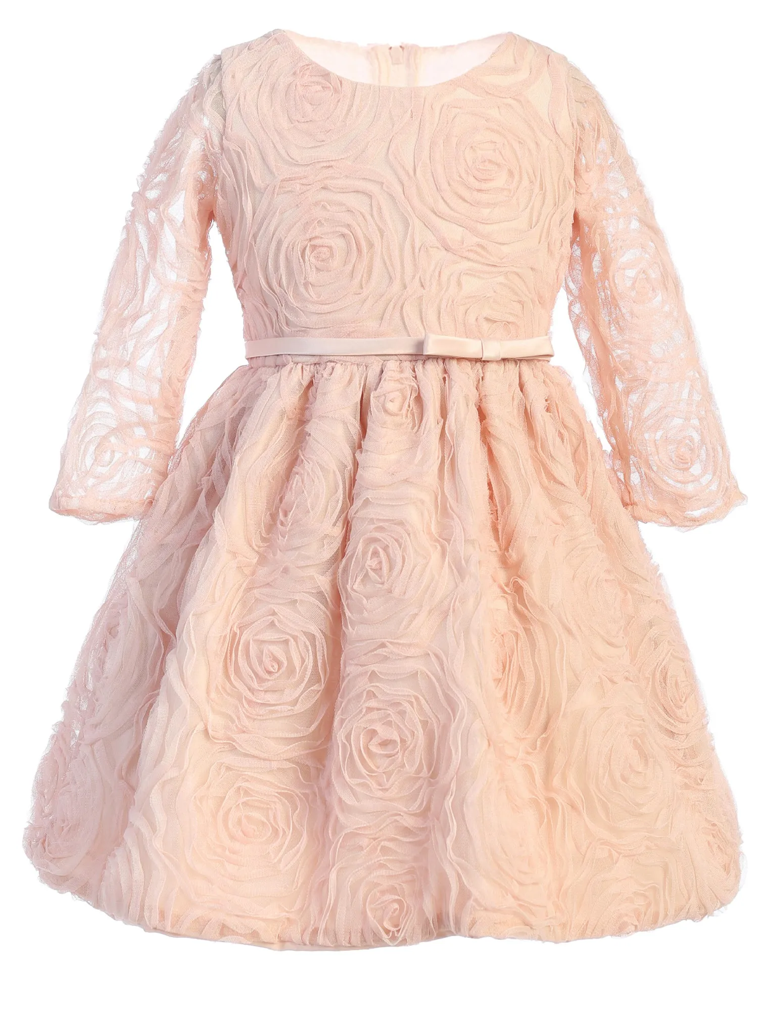 Big Girls Blush Rosette Mesh Satin Belt Easter Dress 7-12