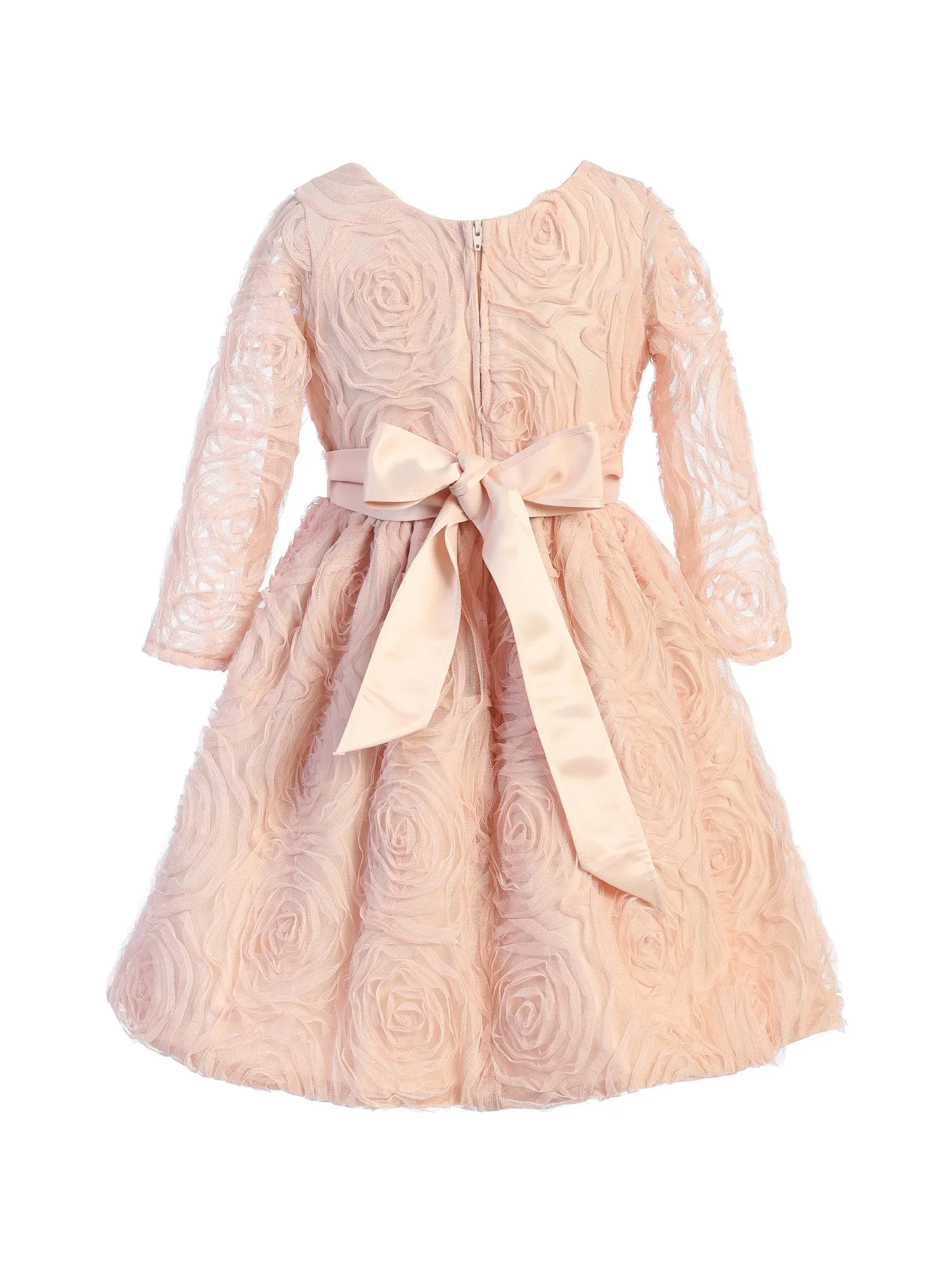 Big Girls Blush Rosette Mesh Satin Belt Easter Dress 7-12