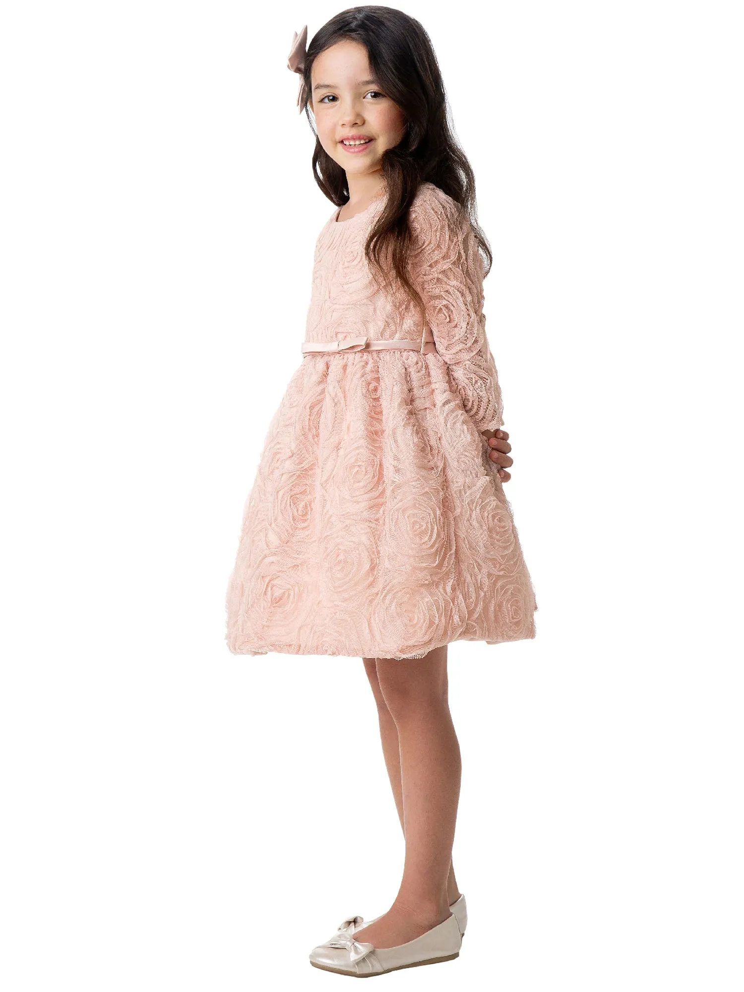 Big Girls Blush Rosette Mesh Satin Belt Easter Dress 7-12