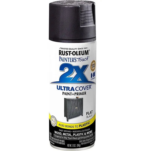 Rust-Oleum Painter's Touch 2X Ultra Cover Flat Black Paint Primer Spray Paint 12 oz