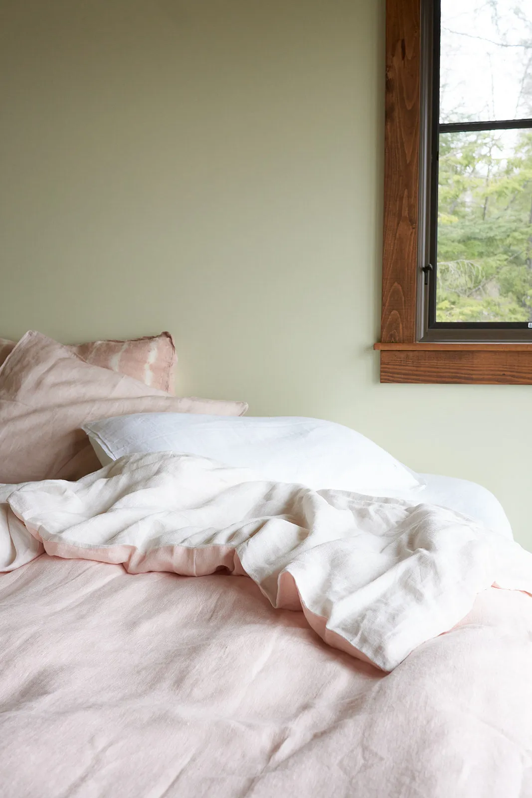 Two Tone Linen Duvet Cover - Peach/Chalk