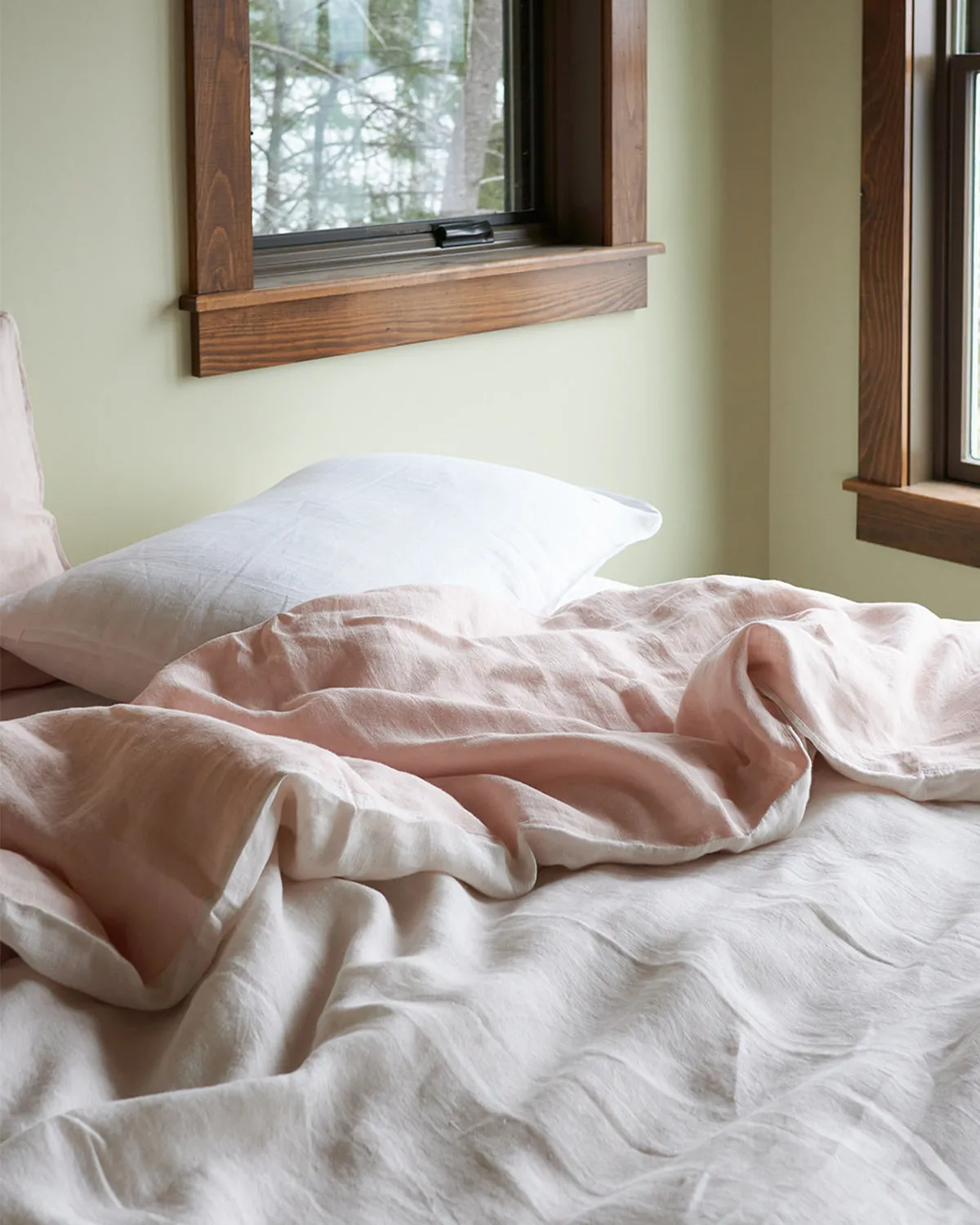 Two Tone Linen Duvet Cover - Peach/Chalk