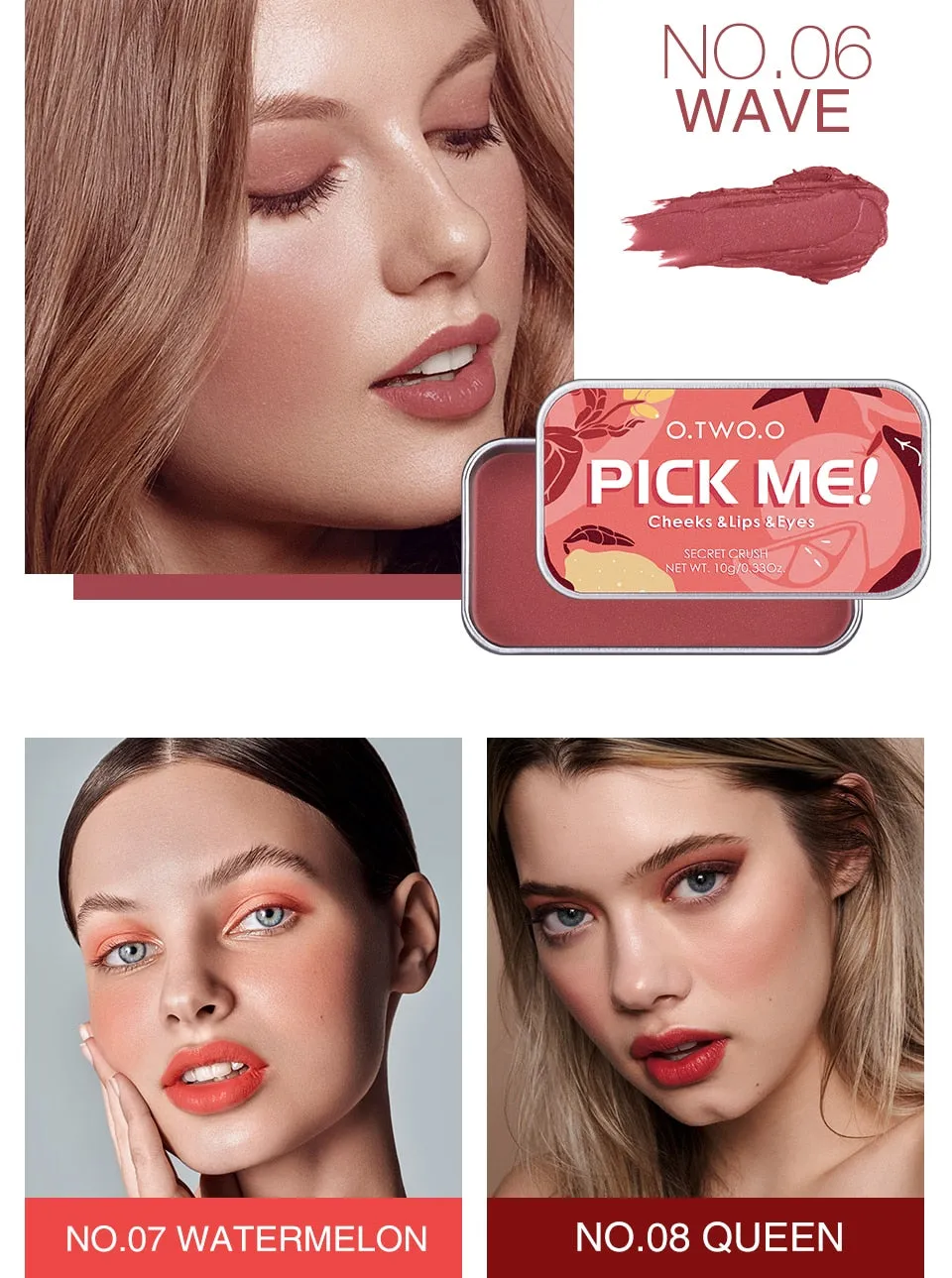 VenusFox O.TWO.O Newest 3 In 1 Blush Eyeshaodow Lipstick Multifuntion Makeup Cream Make Up Peach Face Blusher Contouring Palette