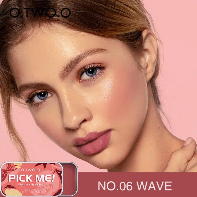 VenusFox O.TWO.O Newest 3 In 1 Blush Eyeshaodow Lipstick Multifuntion Makeup Cream Make Up Peach Face Blusher Contouring Palette