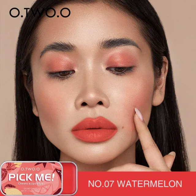 VenusFox O.TWO.O Newest 3 In 1 Blush Eyeshaodow Lipstick Multifuntion Makeup Cream Make Up Peach Face Blusher Contouring Palette