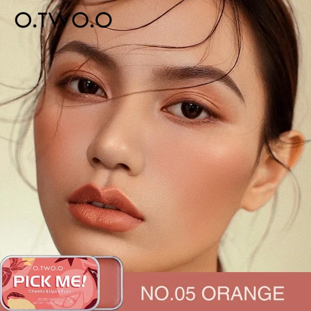 VenusFox O.TWO.O Newest 3 In 1 Blush Eyeshaodow Lipstick Multifuntion Makeup Cream Make Up Peach Face Blusher Contouring Palette