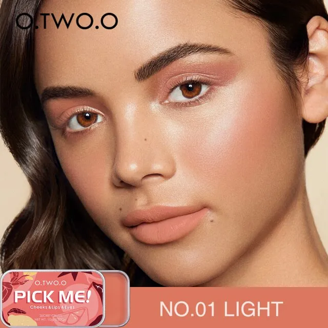 VenusFox O.TWO.O Newest 3 In 1 Blush Eyeshaodow Lipstick Multifuntion Makeup Cream Make Up Peach Face Blusher Contouring Palette