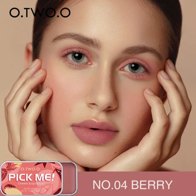 VenusFox O.TWO.O Newest 3 In 1 Blush Eyeshaodow Lipstick Multifuntion Makeup Cream Make Up Peach Face Blusher Contouring Palette