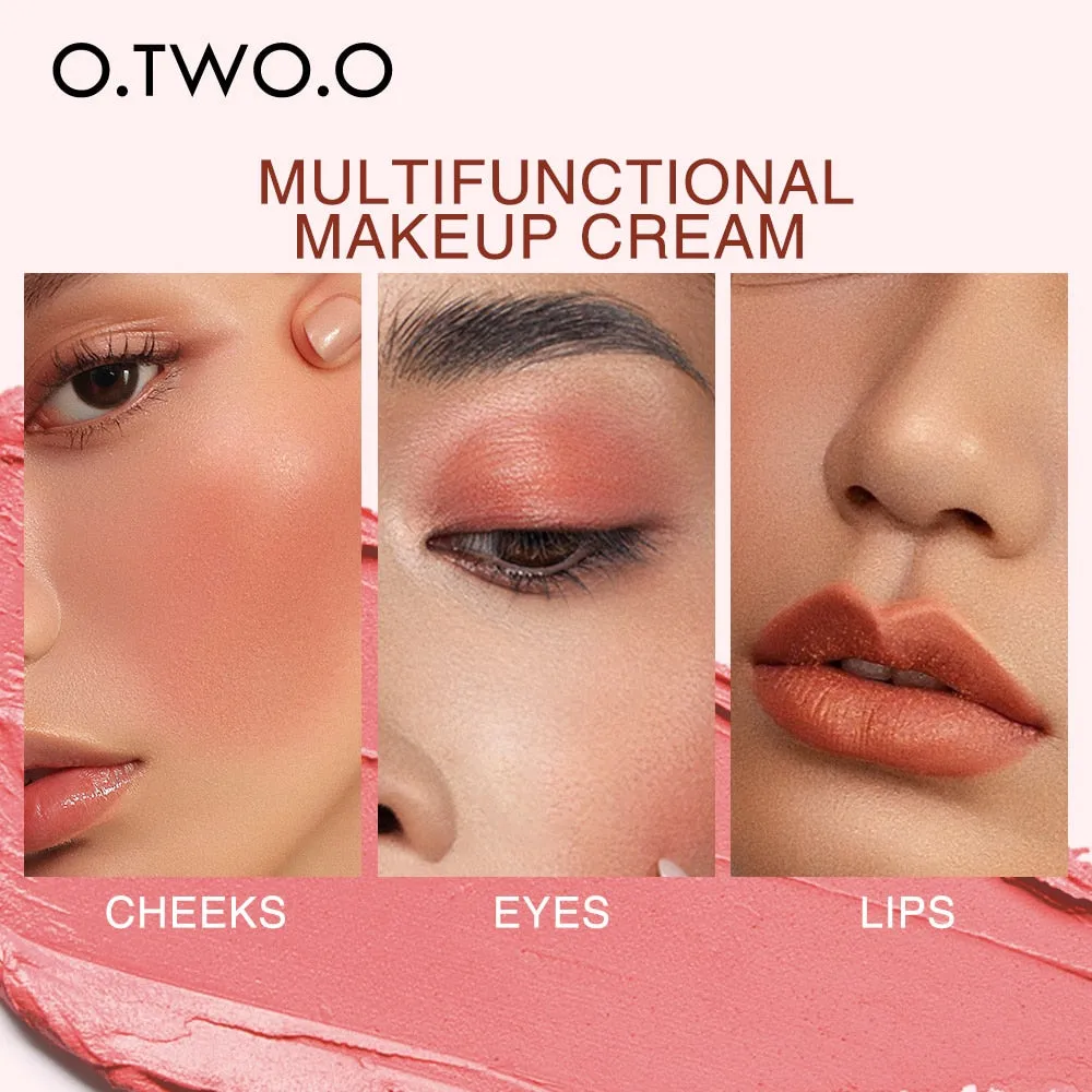 VenusFox O.TWO.O Newest 3 In 1 Blush Eyeshaodow Lipstick Multifuntion Makeup Cream Make Up Peach Face Blusher Contouring Palette