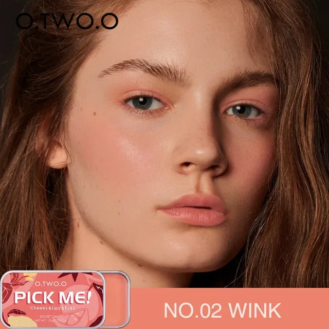 VenusFox O.TWO.O Newest 3 In 1 Blush Eyeshaodow Lipstick Multifuntion Makeup Cream Make Up Peach Face Blusher Contouring Palette